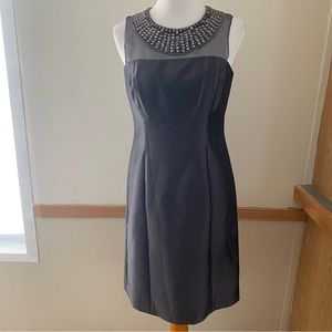 Teri Jon Rickie Freeman Gray Silver Beaded Dress Silk Embellished Rhinestone 6